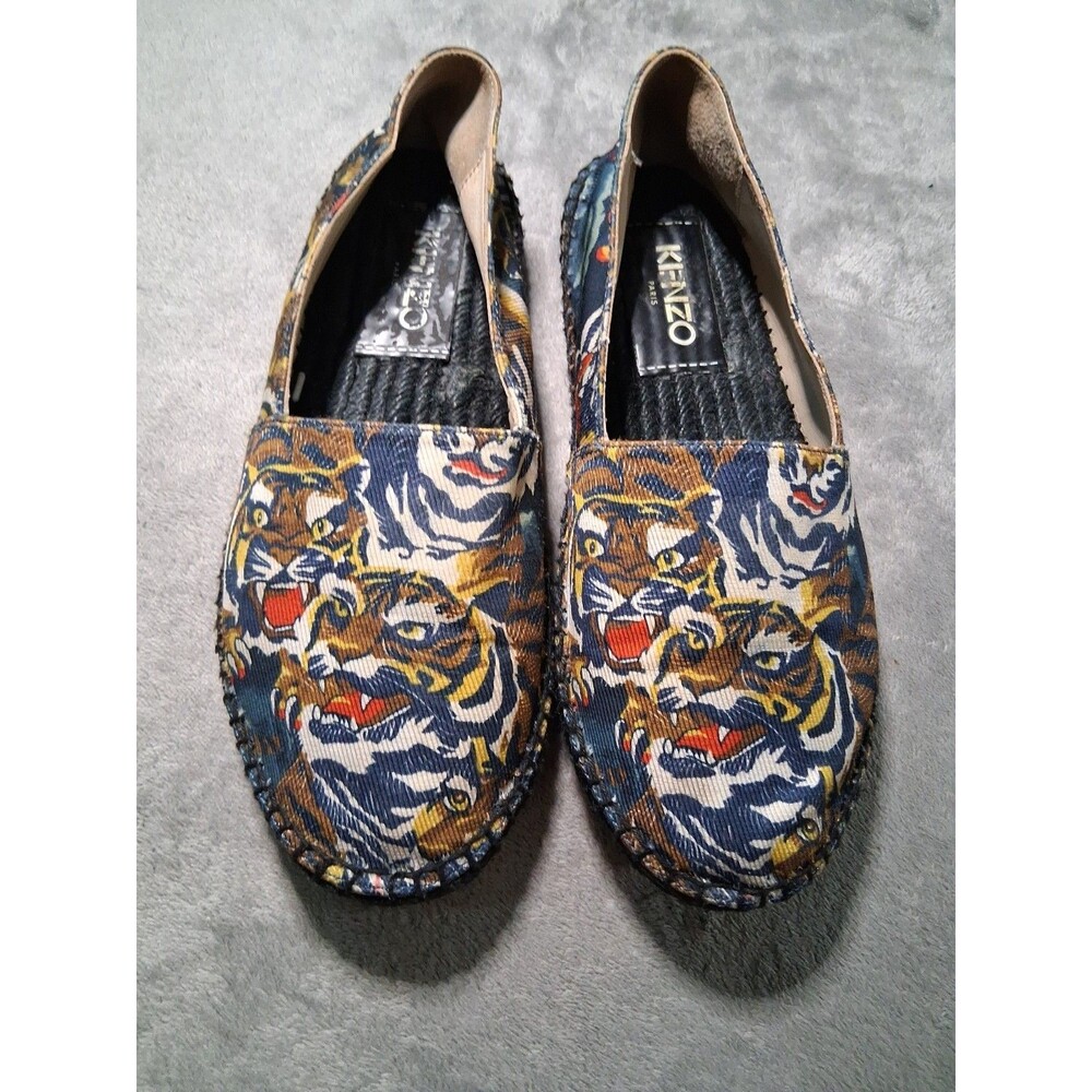 Kenzo Tiger Blue Espadrilles Womens Size 36 Slip On Canvas Shoes Logo